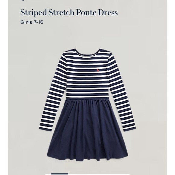 Polo Ralph Lauren Stripped Stretch Ponte Dress Girls Blue White Nautical Size 7